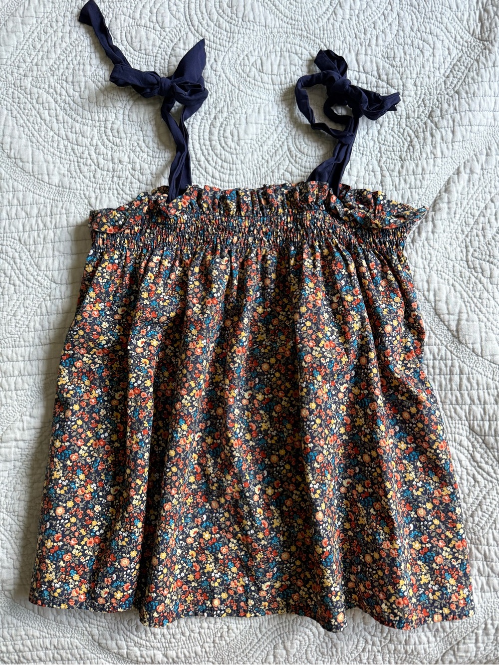 Sugar lips Navy Floral Tie-Shoulder Smocked Top
